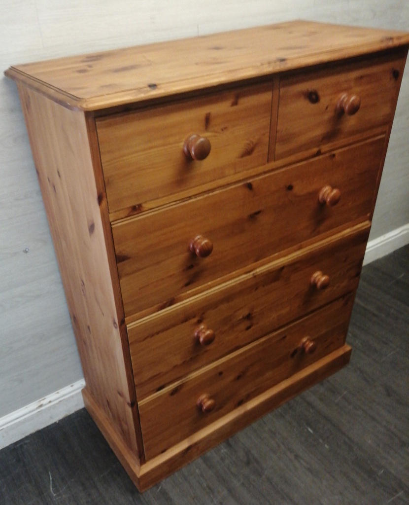 Large Solid Pine Five Drawer Chest