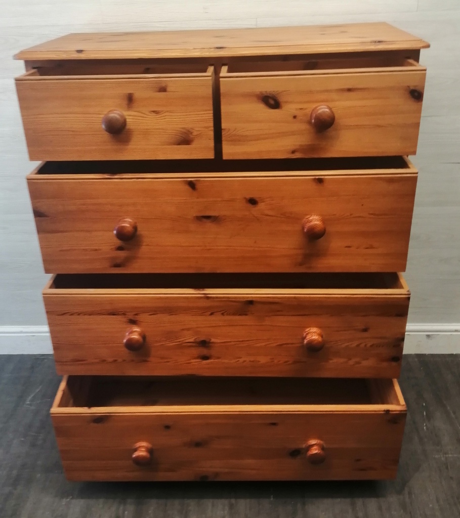 Large Solid Pine Five Drawer Chest