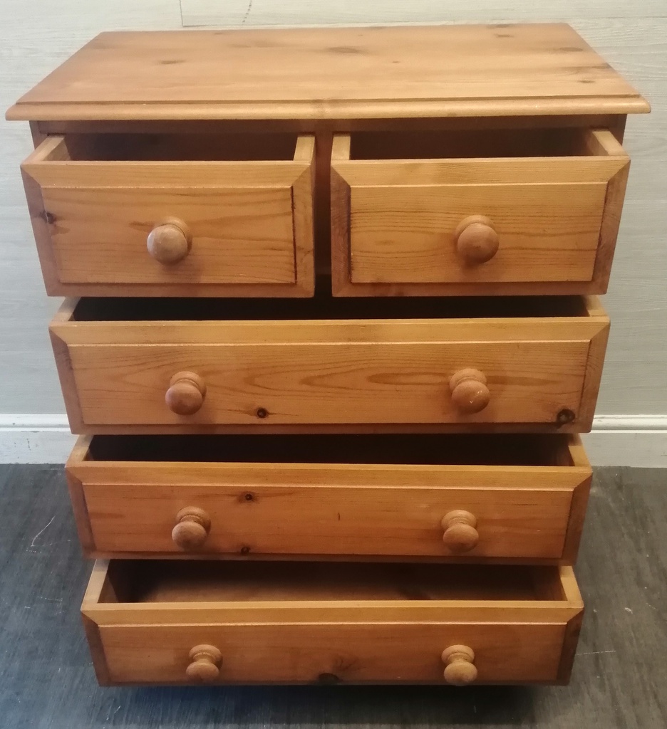 Large Solid Pine Five Drawer Chest