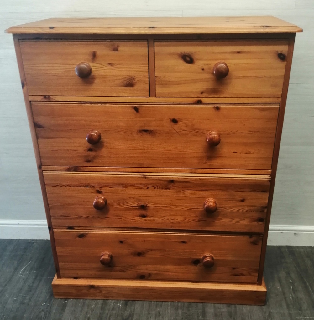 Large Solid Pine Five Drawer Chest