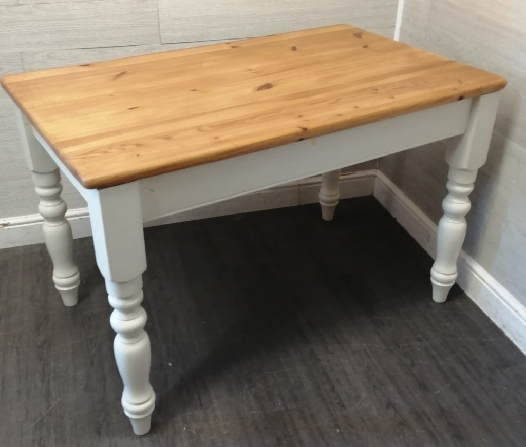 4ft Pine Dining Table With painted White Shabby Chic Legs