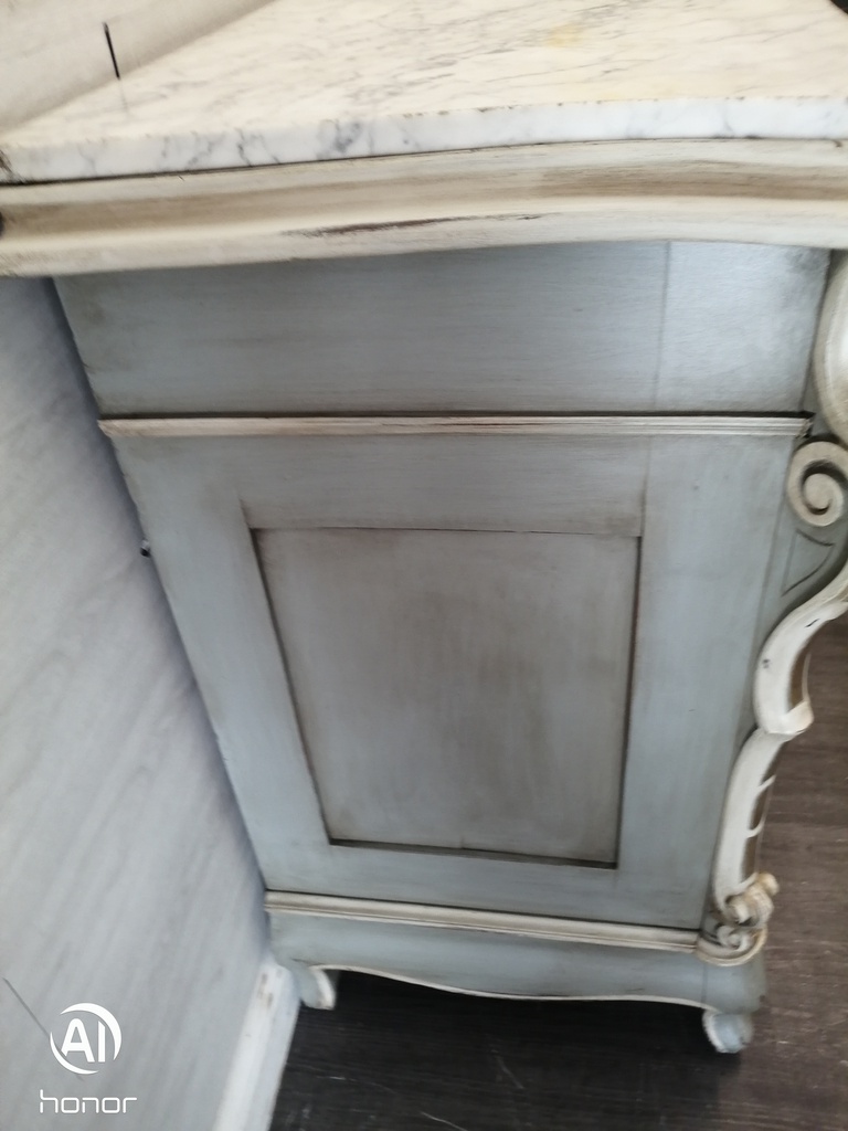 French Style Antique Marble Top Painted Sideboard