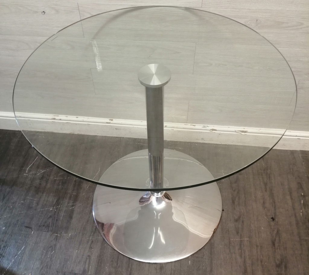 Modern neat round glass dining table &amp; 2 chairs