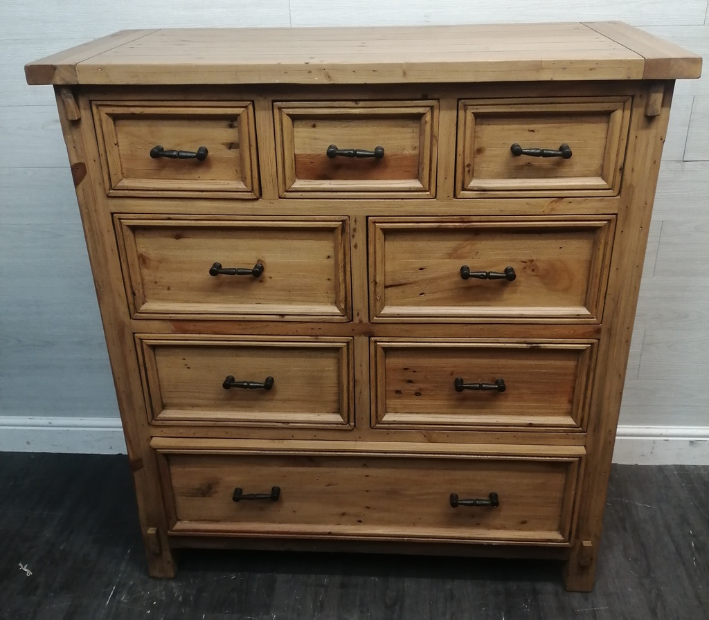 LARGE RUSTIC STYLE PINE EIGHT DRAWER  CHEST