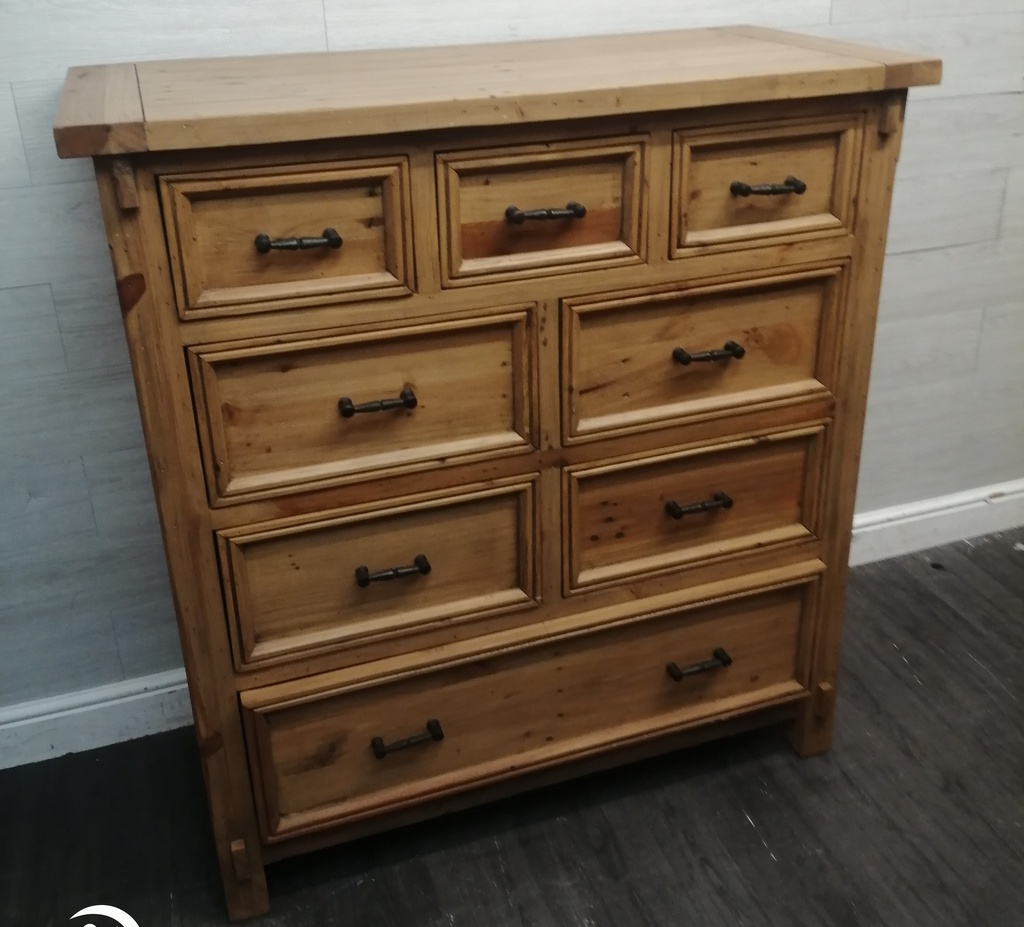 LARGE RUSTIC STYLE PINE EIGHT DRAWER  CHEST