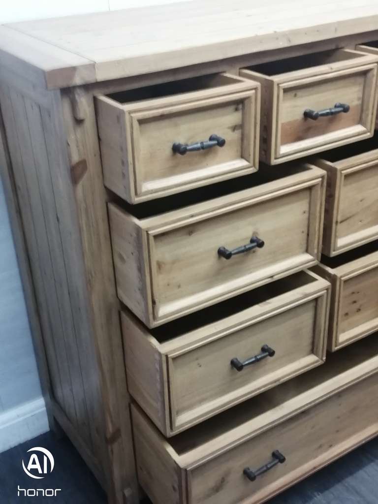 LARGE RUSTIC STYLE PINE EIGHT DRAWER  CHEST