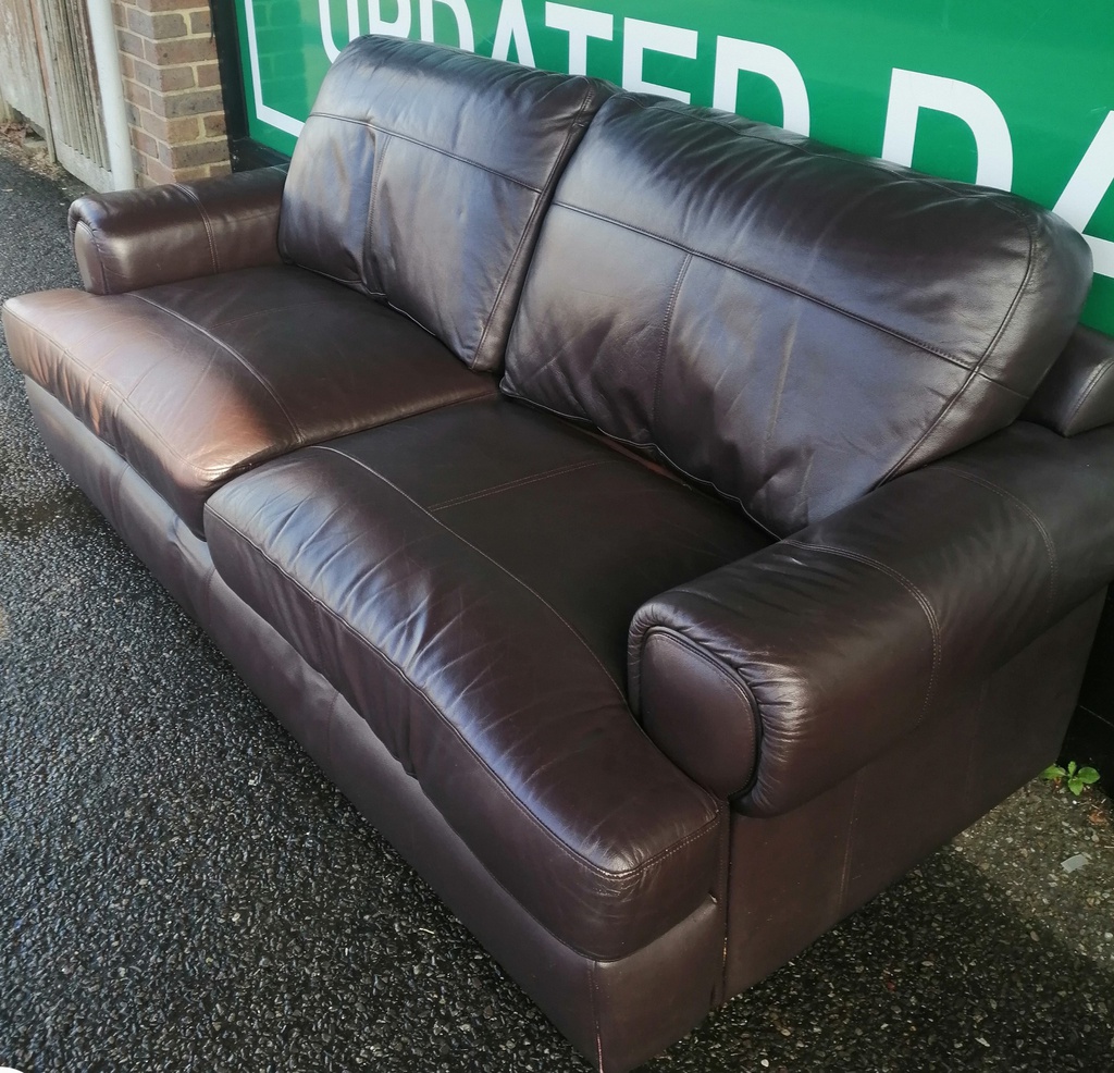 Brown leather large two seater sofa