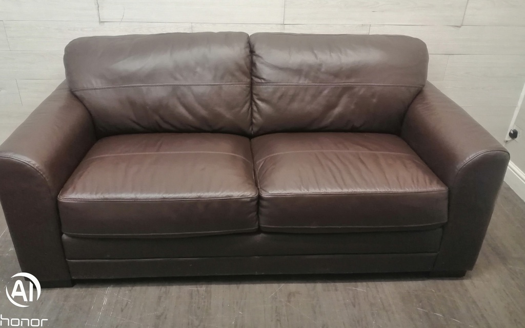 LARGE TWO SEATER BROWN LEATHER SOFA
