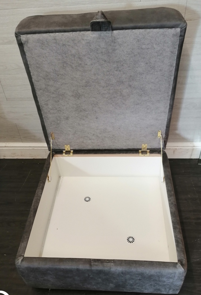 DFS JULIUS DISTRESSED GREY LEATHER STORAGE FOOTSTOOL