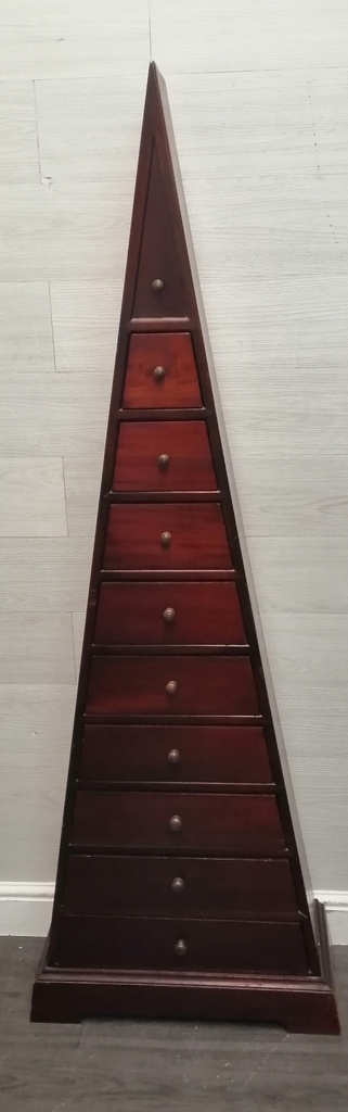 DARK WOOD PYRAMID CHEST OF 9 DRAWERS