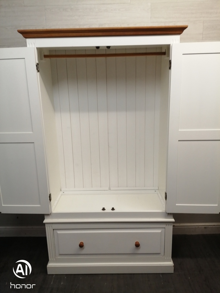 Double white / pine wardrobe with drawer