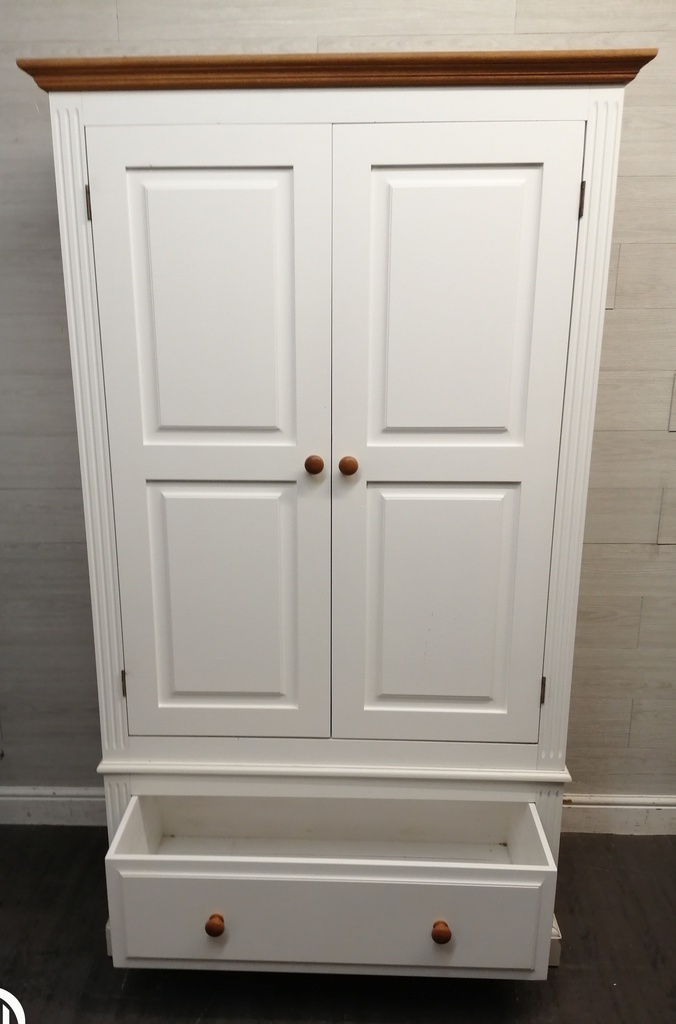 Double white / pine wardrobe with drawer