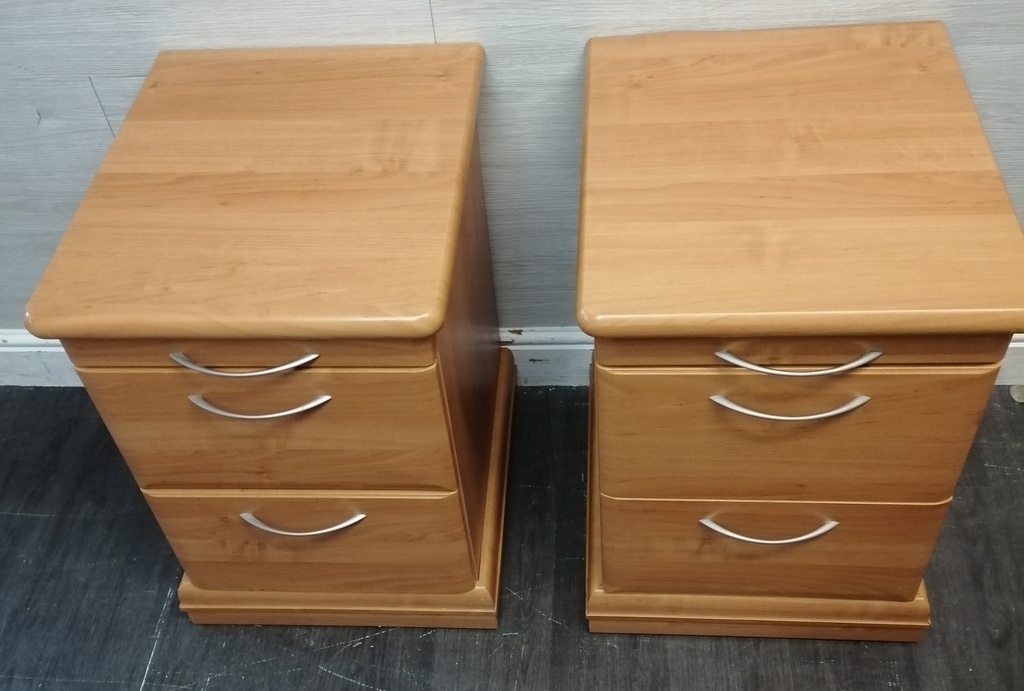 Pair of bedside chests with tea tray