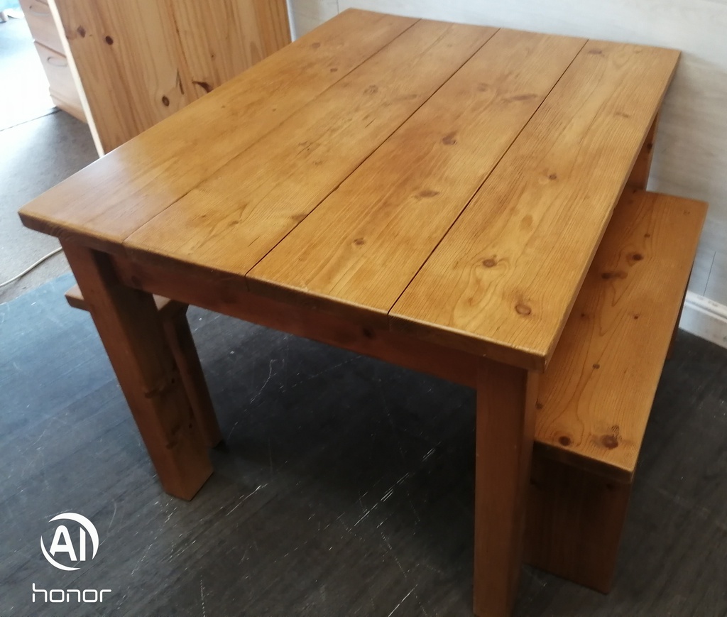 Lovely Rustic Pine Dining Table &amp; Two Benches