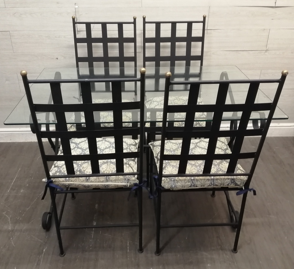 Black Metal Frame Glass Top Table &amp; Four Chairs