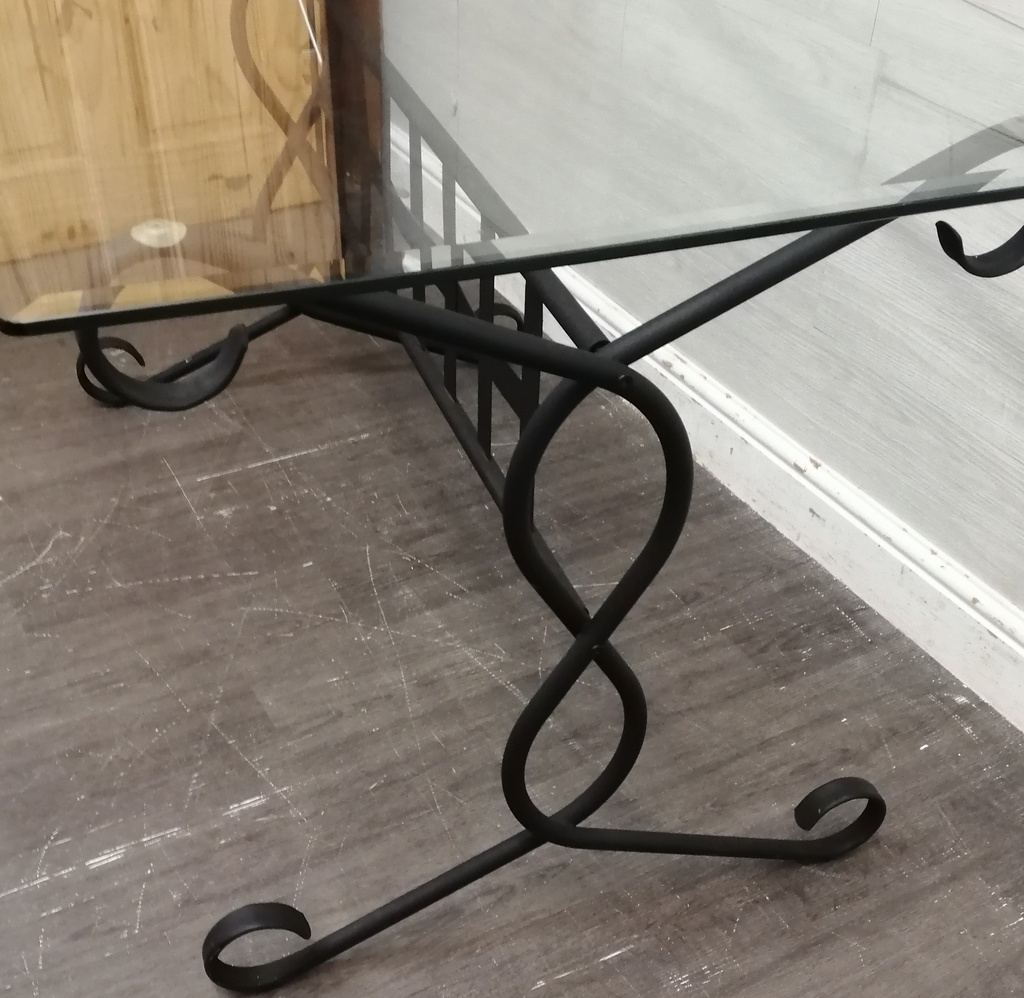 Black Metal Frame Glass Top Table &amp; Four Chairs