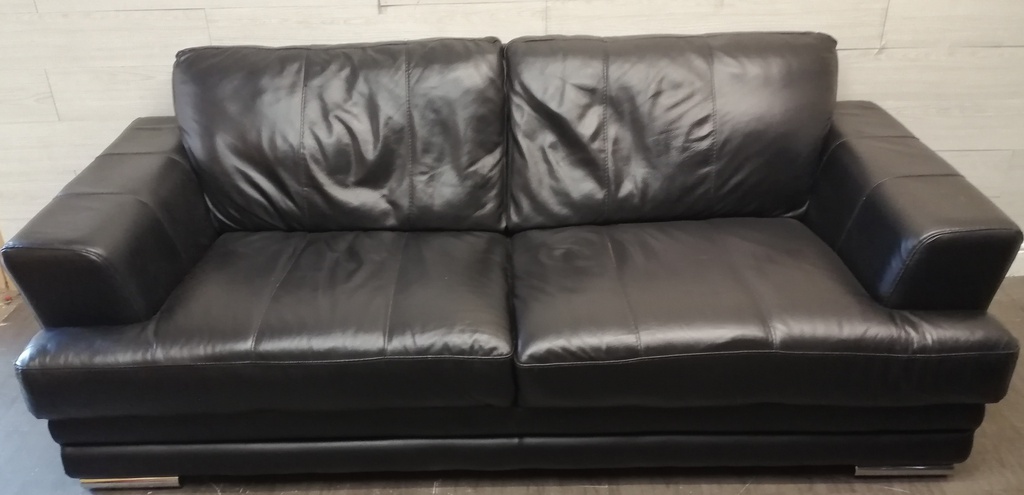 Quality black leather three seater sofa