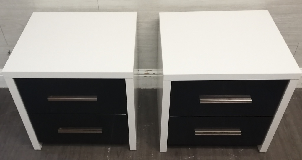 Pair of two drawer modern black &amp; white bedsides