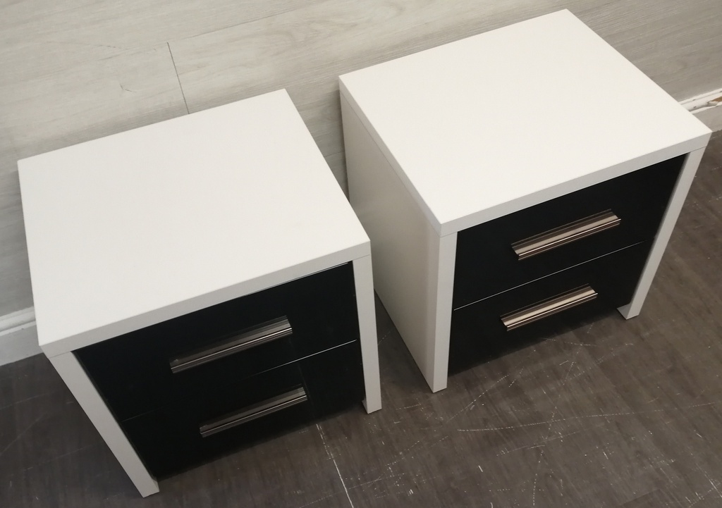 Pair of two drawer modern black &amp; white bedsides