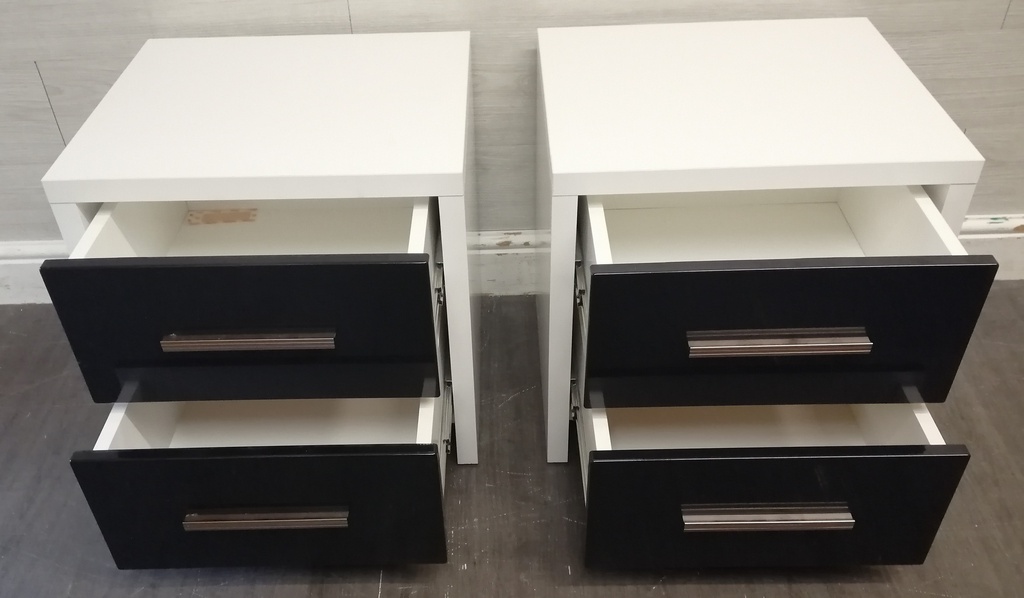 Pair of two drawer modern black &amp; white bedsides