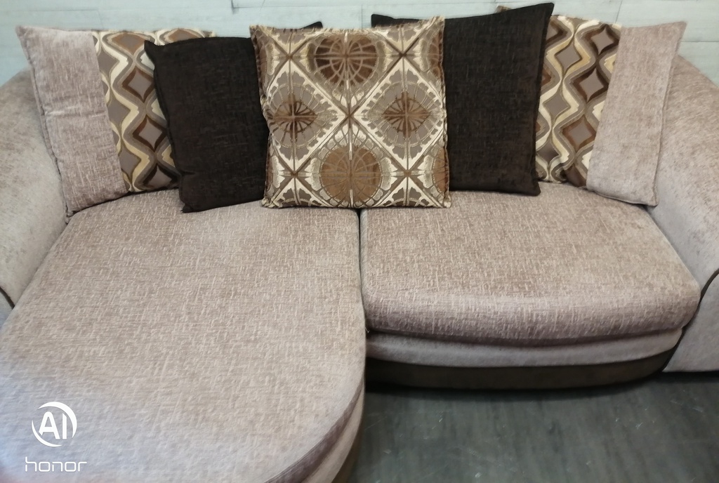 Large DFS Brown Toned Four SEATER CHAISE-END SOFA