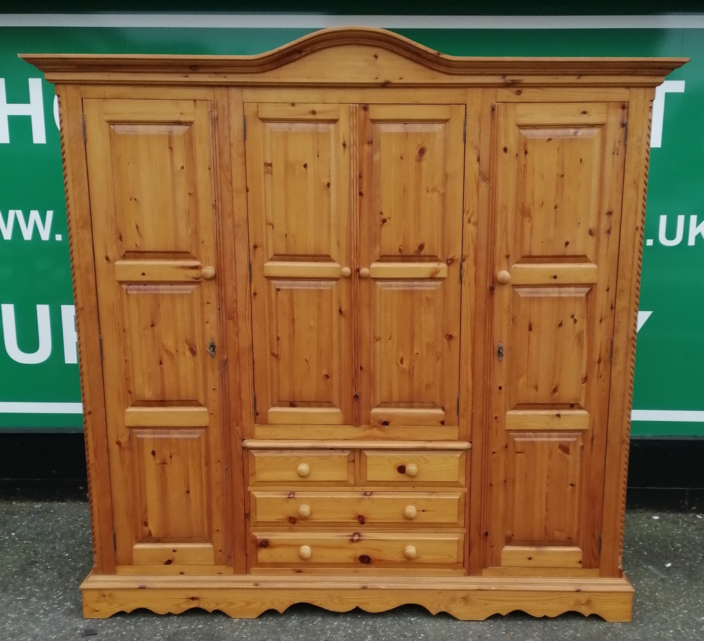 Large Solid Pine Four Door Wardrobe With Drawers