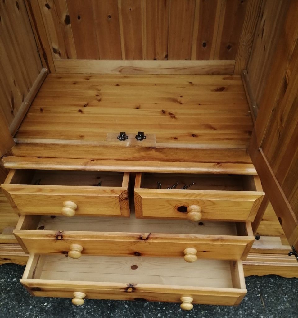 Large Solid Pine Four Door Wardrobe With Drawers