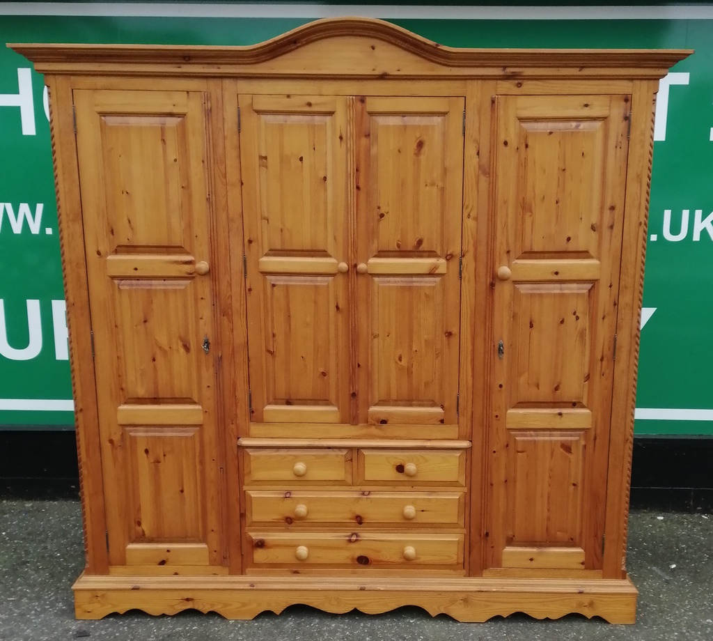 Large Solid Pine Four Door Wardrobe With Drawers