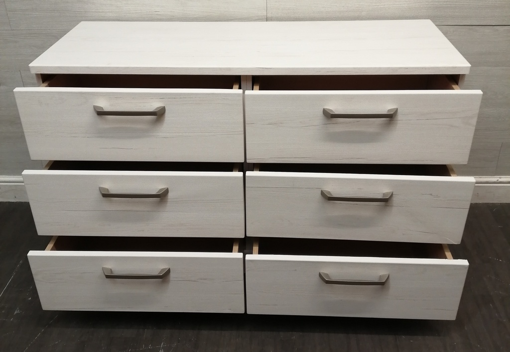 WHITE/GREY SIX DRAWER MERCHANT STYLE CHEST