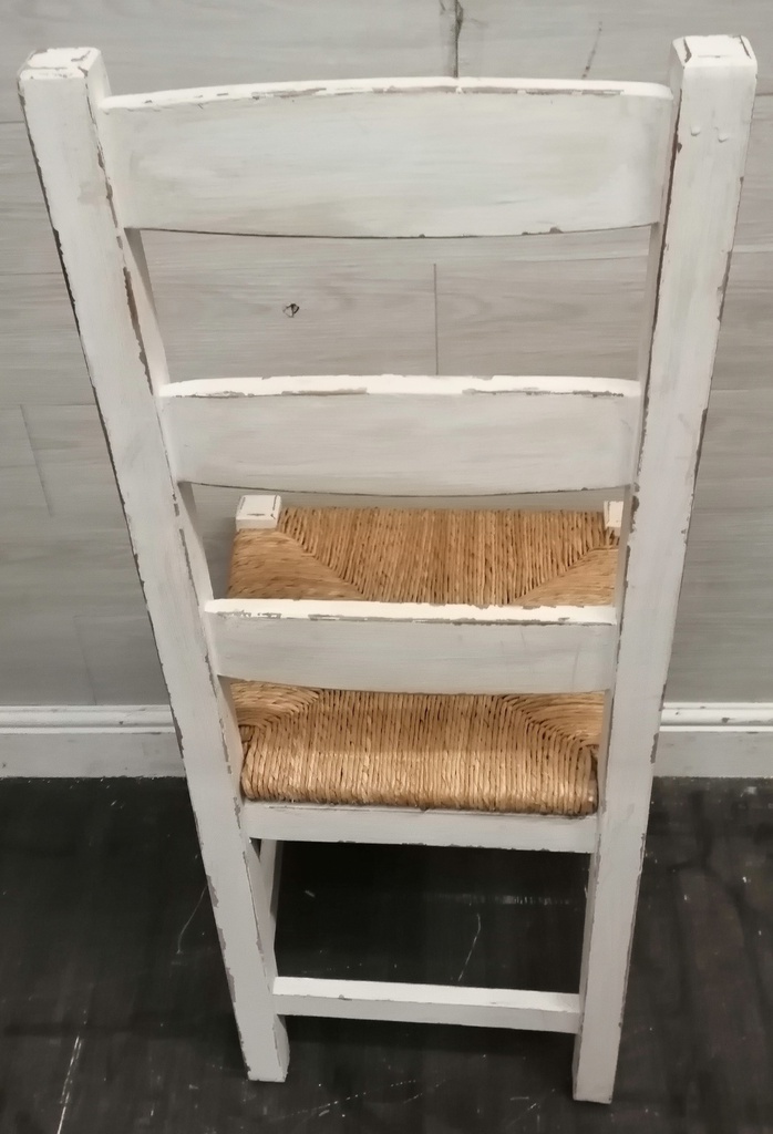 4 X RUSH SEATED LADDER BACK SHABBY CHIC DINING CHAIRS