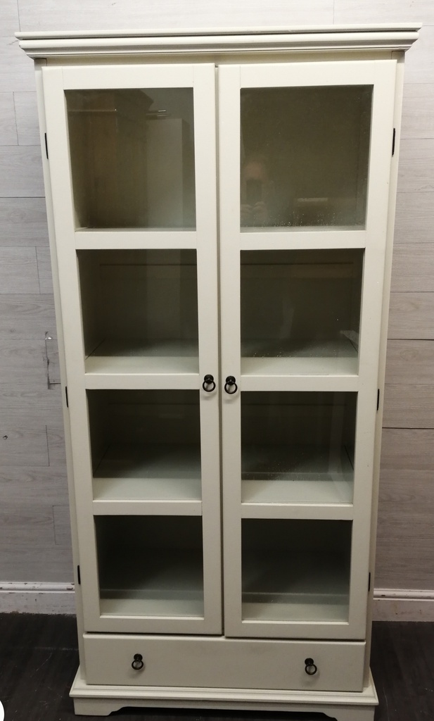 CREAM GLAZED FRONTED DISPLAY UNIT WITH DRAWER