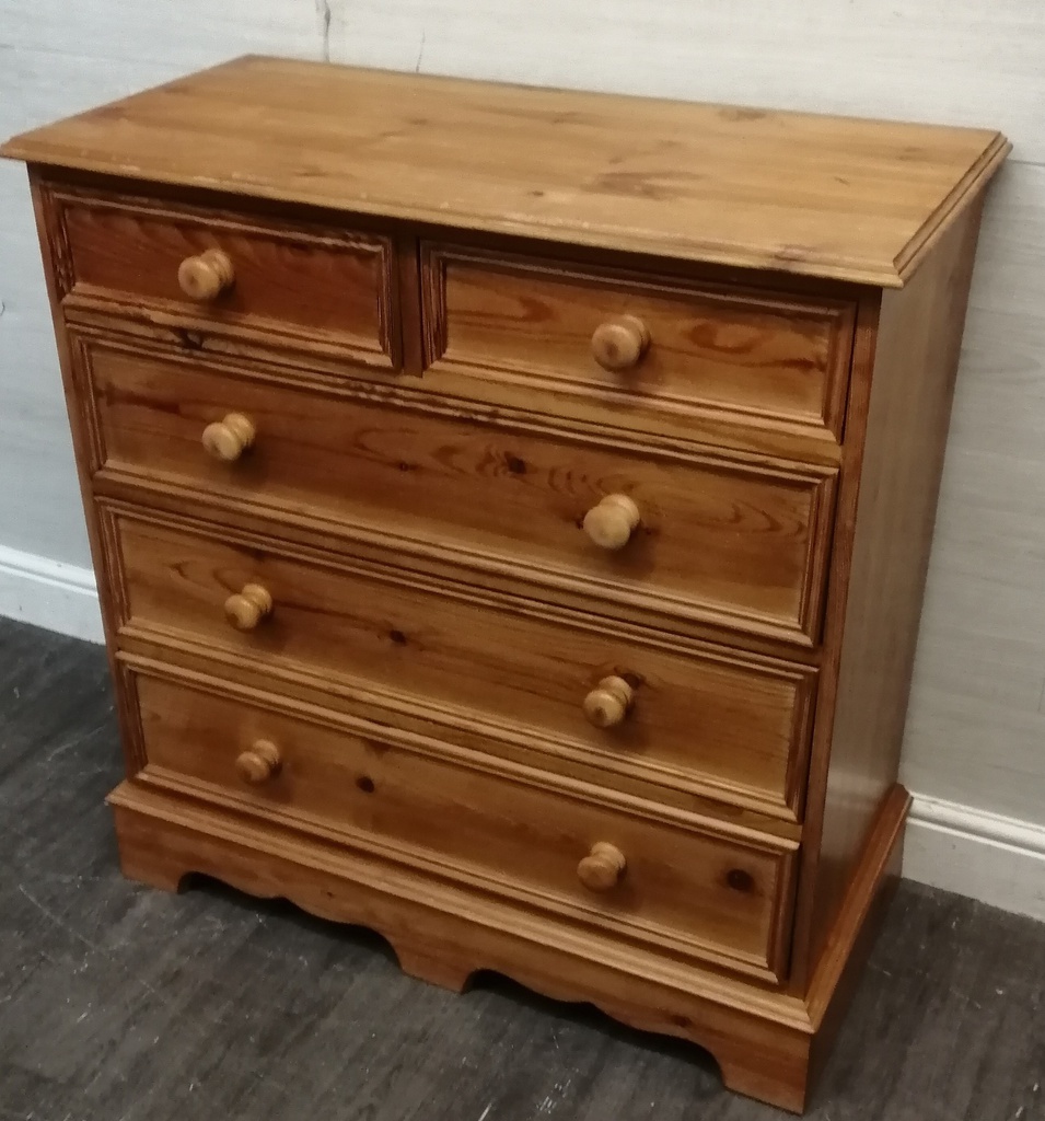 Solid pine five drawer chest