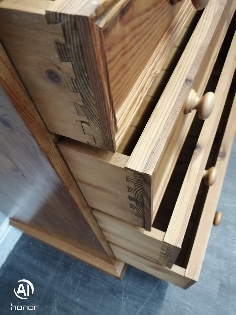Solid pine five drawer chest