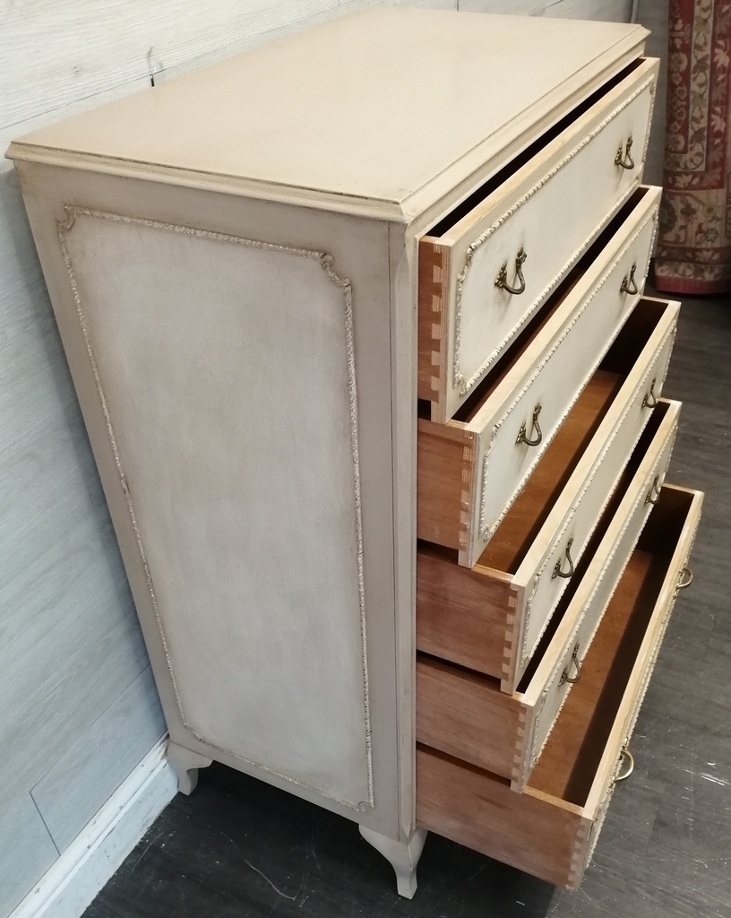 Marie Antoinette Style Painted Five Drawer Chest