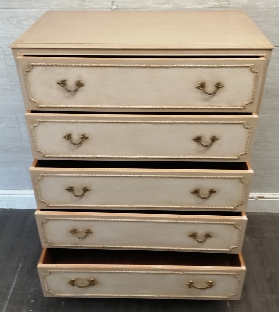 Marie Antoinette Style Painted Five Drawer Chest