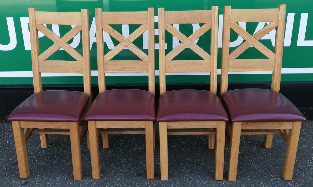 QUALITY SET OF FOUR OAK AND LEATHER CHAIRS