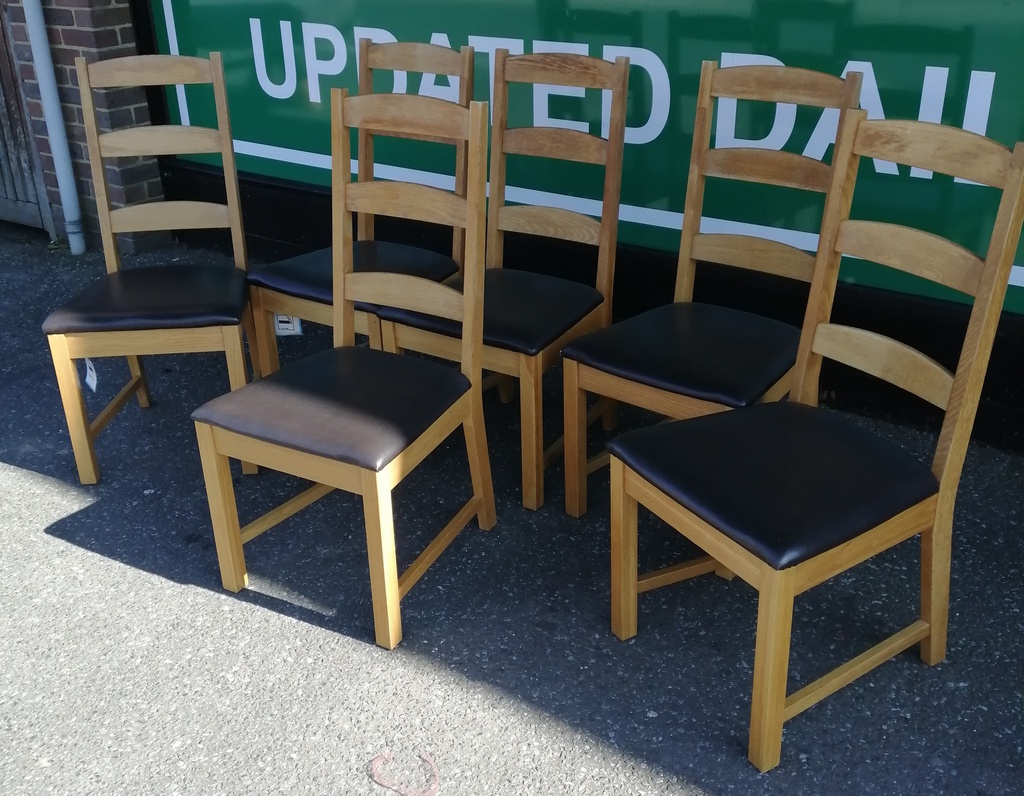 6 x Oak Slat Back Dining Chairs