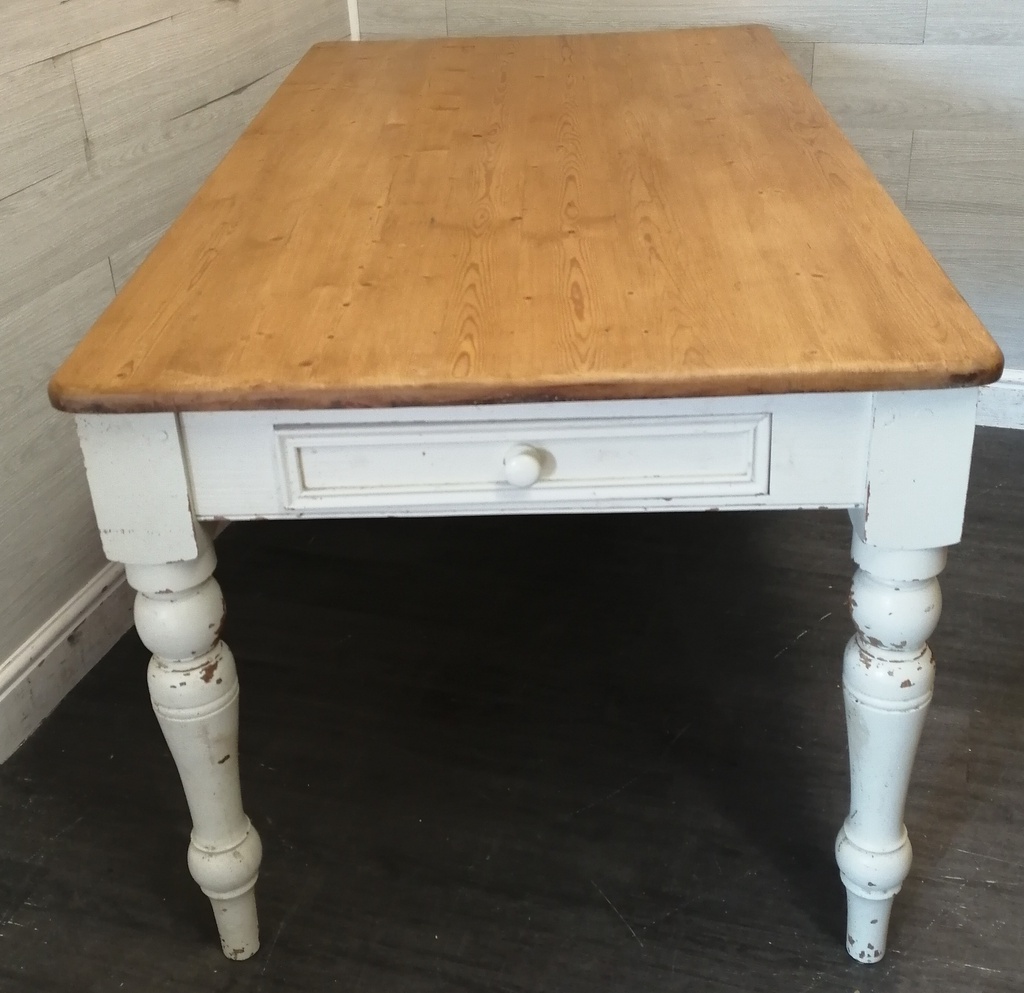 Pine Dining Table With painted White Shabby Chic Legs