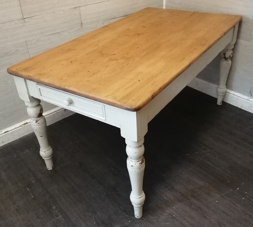Pine Dining Table With painted White Shabby Chic Legs