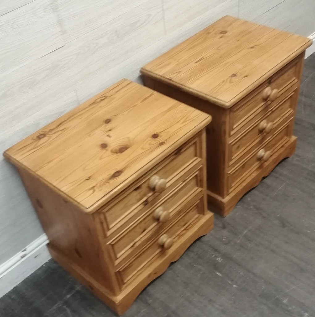 PAIR SOLID PINE THREE DRAWER BEDSIDES CHESTS