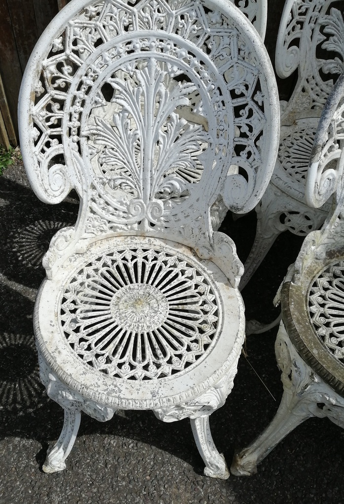 Set of six metal garden chairs