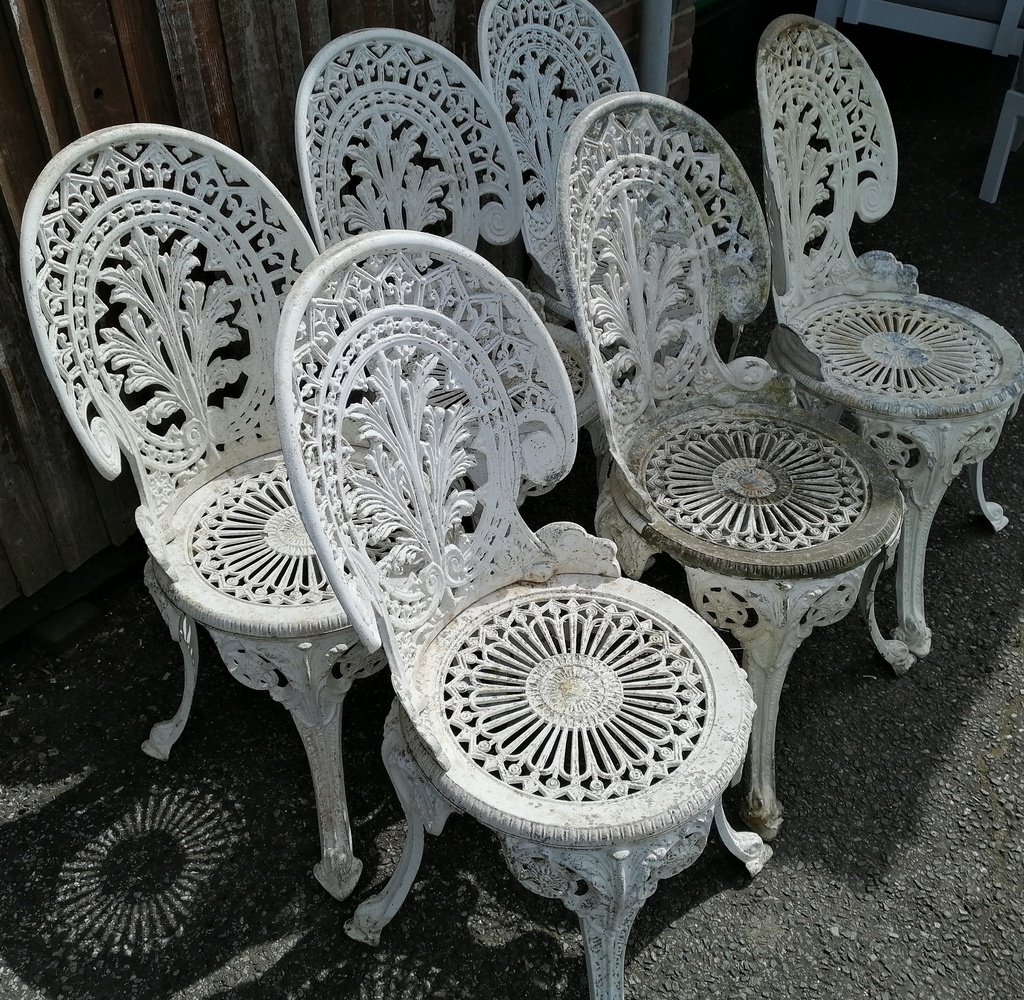 Set of six metal garden chairs