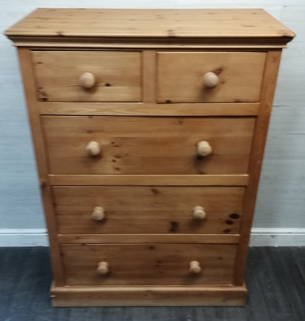 Large Solid Pine Five Drawer Chest
