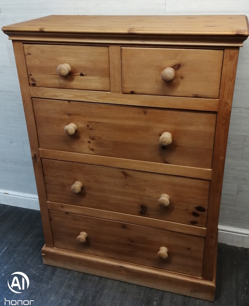 Large Solid Pine Five Drawer Chest