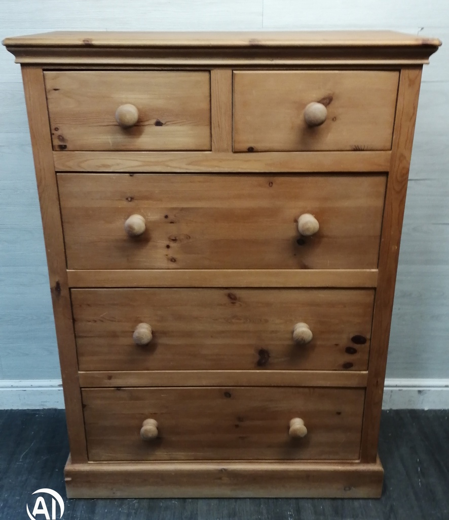Large Solid Pine Five Drawer Chest