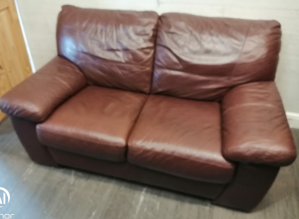 TWO SEATER BROWN LEATHER SOFA