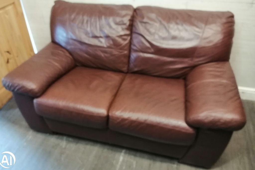 TWO SEATER BROWN LEATHER SOFA