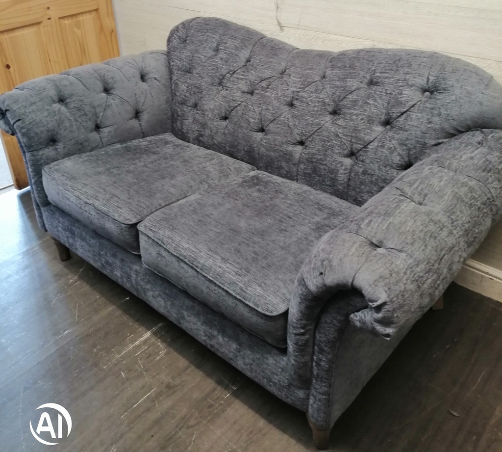 Grey Button Back Chesterfield Style Sofa