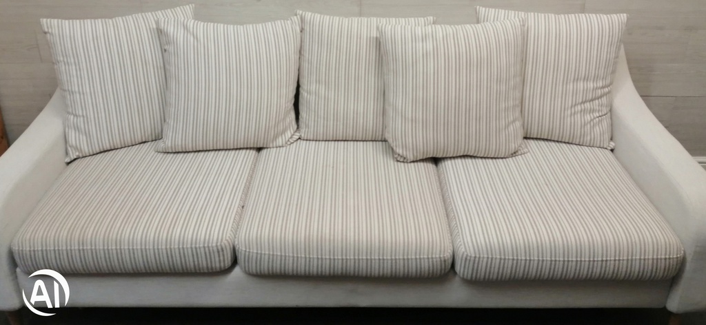 Beige &amp; Brown Toned Three Seater Pillow Back Sofa