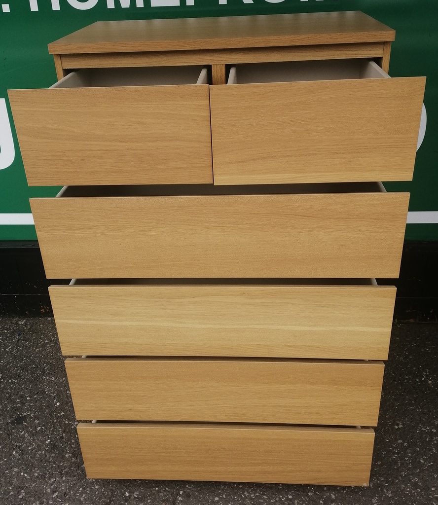 IKEA ‘MALM’ Light Oak Veneered Six Drawer Chest